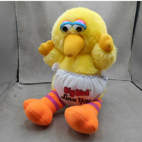 Vintage 1985 Hasbro Softies Baby Big Bird 11" Luv's Diaper Plush Promo - Picture 2 of 8